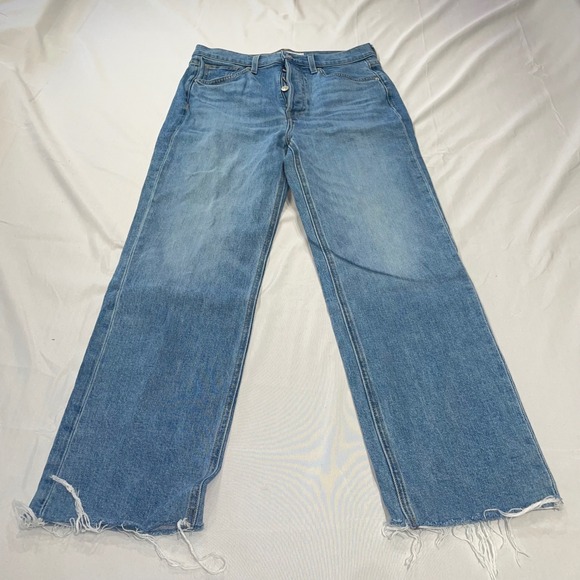 Frank & Eileen Denim - Frank & Eileen Monaghan Wide Leg Jeans Blue Button Fly Raw Hem Size 28